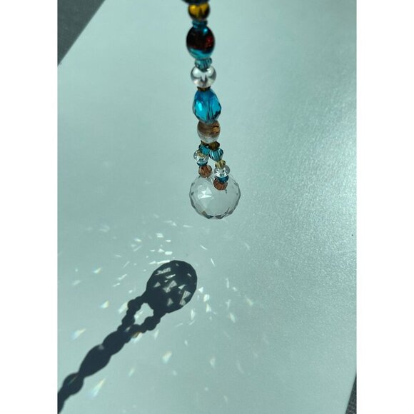 Beaded Suncatcher Rearview Mirror Ornament Blue Brown Crystal Prism Car Charm - Picture 5 of 10